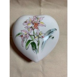 VTG Porcelain Heart Covered Box Pink Orchid Design Japanese Stamp Price Products